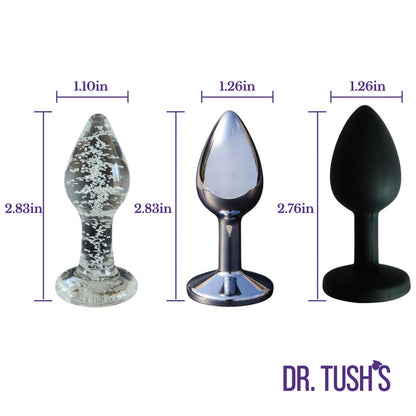 Dr. Tush’s Beginner, The First Step Anal Plug Set – Glass, Metal & Silicone