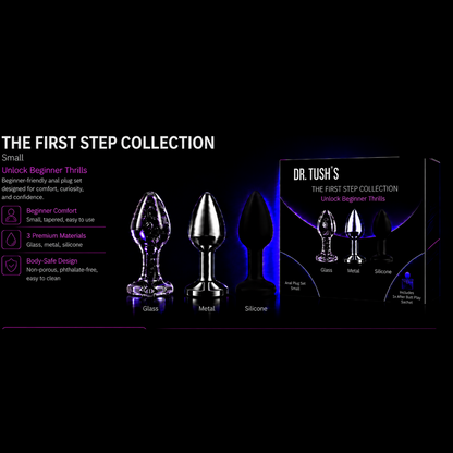 Dr. Tush’s Beginner, The First Step Anal Plug Set – Glass, Metal & Silicone