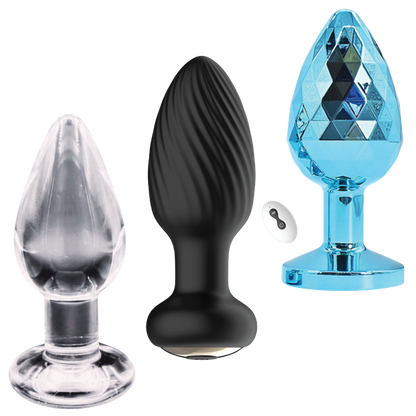 Dr. Tush’s Venture Collection - Deluxe Anal Plug Set – Vibrating Silicone, Glass & Metal - Medium